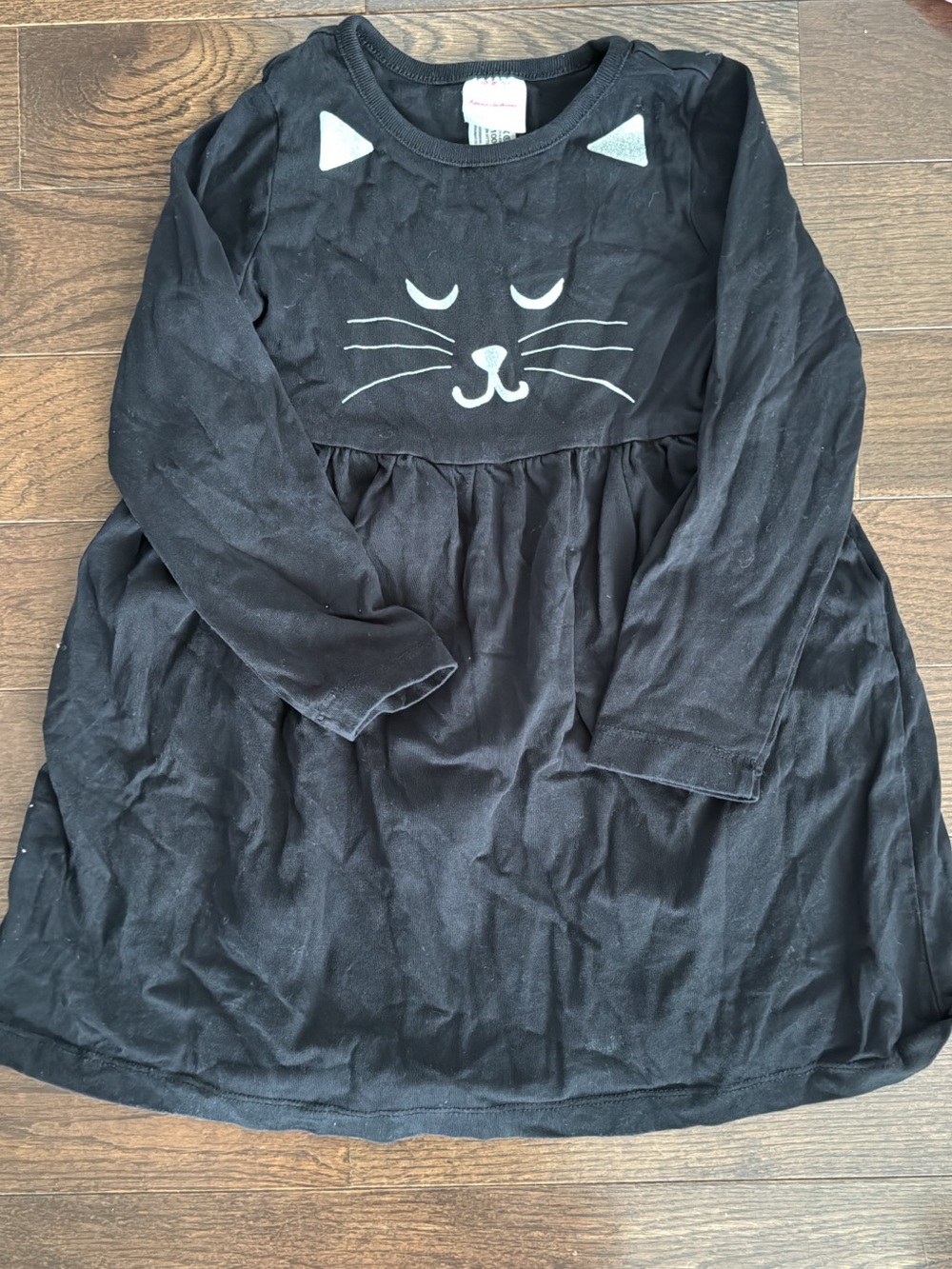 Girls' Black Cat Face Long-Sleeve Dress